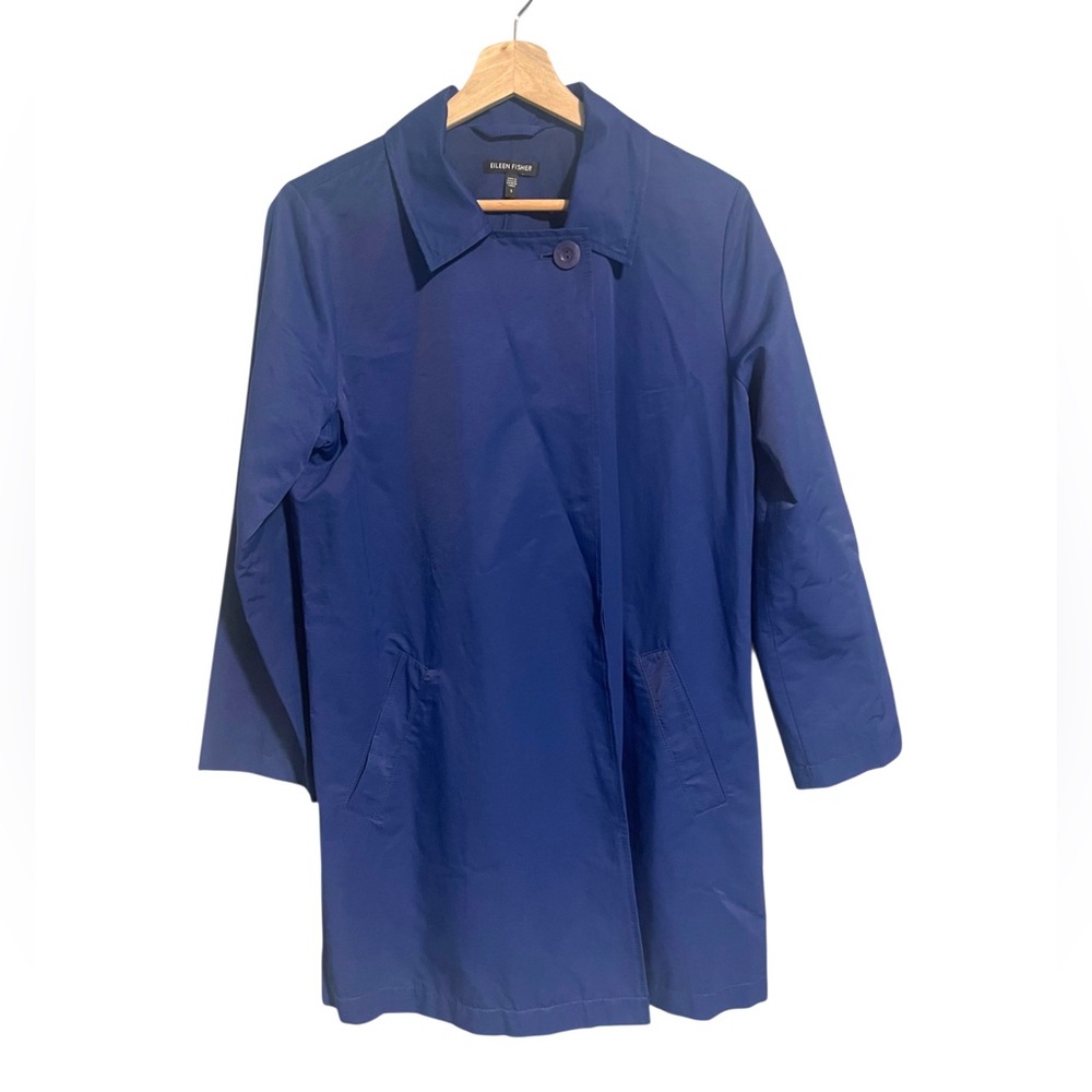 Eileen Fisher Trench Coat Royal Blue Size Small Quiet Luxury Minimalist